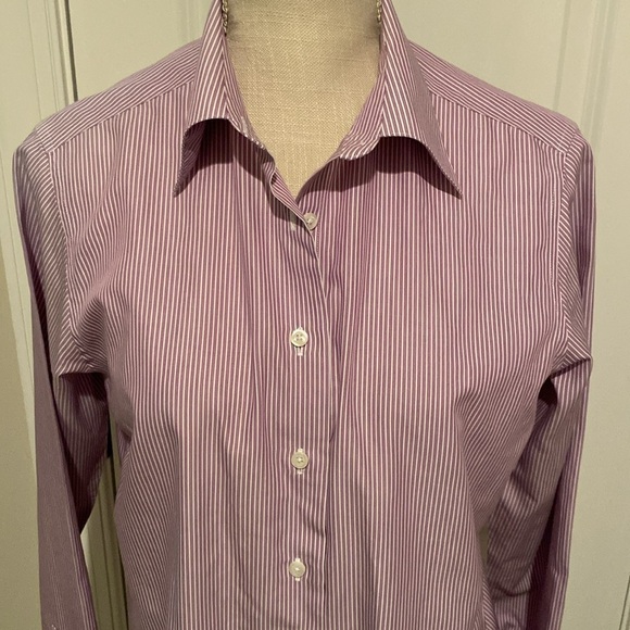Brooks Brothers women’s button-down front blouse, size 8 cotton, purple & white - Picture 1 of 7